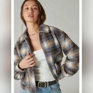 NWOT Lucky Brand Plaid Women's Jacket - Blue and Brown